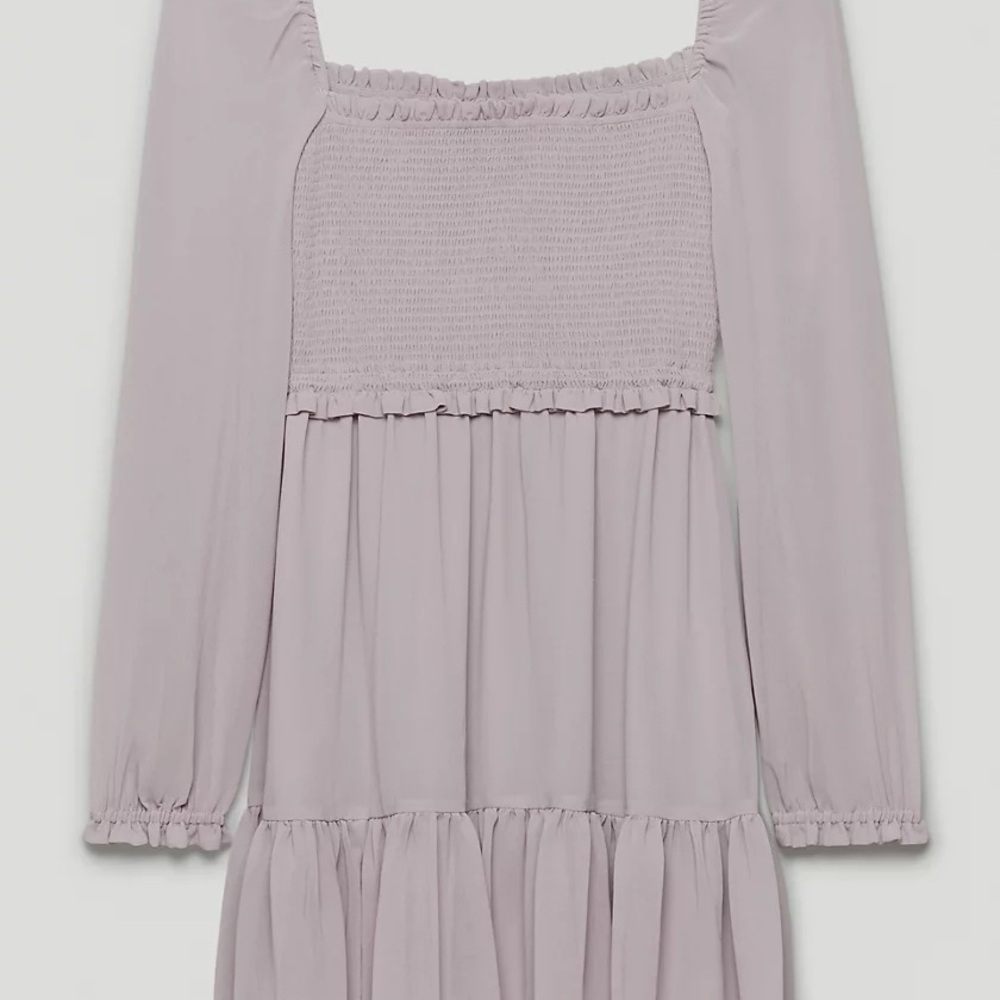 Aritzia Purple Smocked Tiered Mini Dress